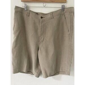TOMMY BAHAMA MENS SILK LINEN BERMUDA FLAT FRONT SHORTS SIZE 40 x 10.5 TAN